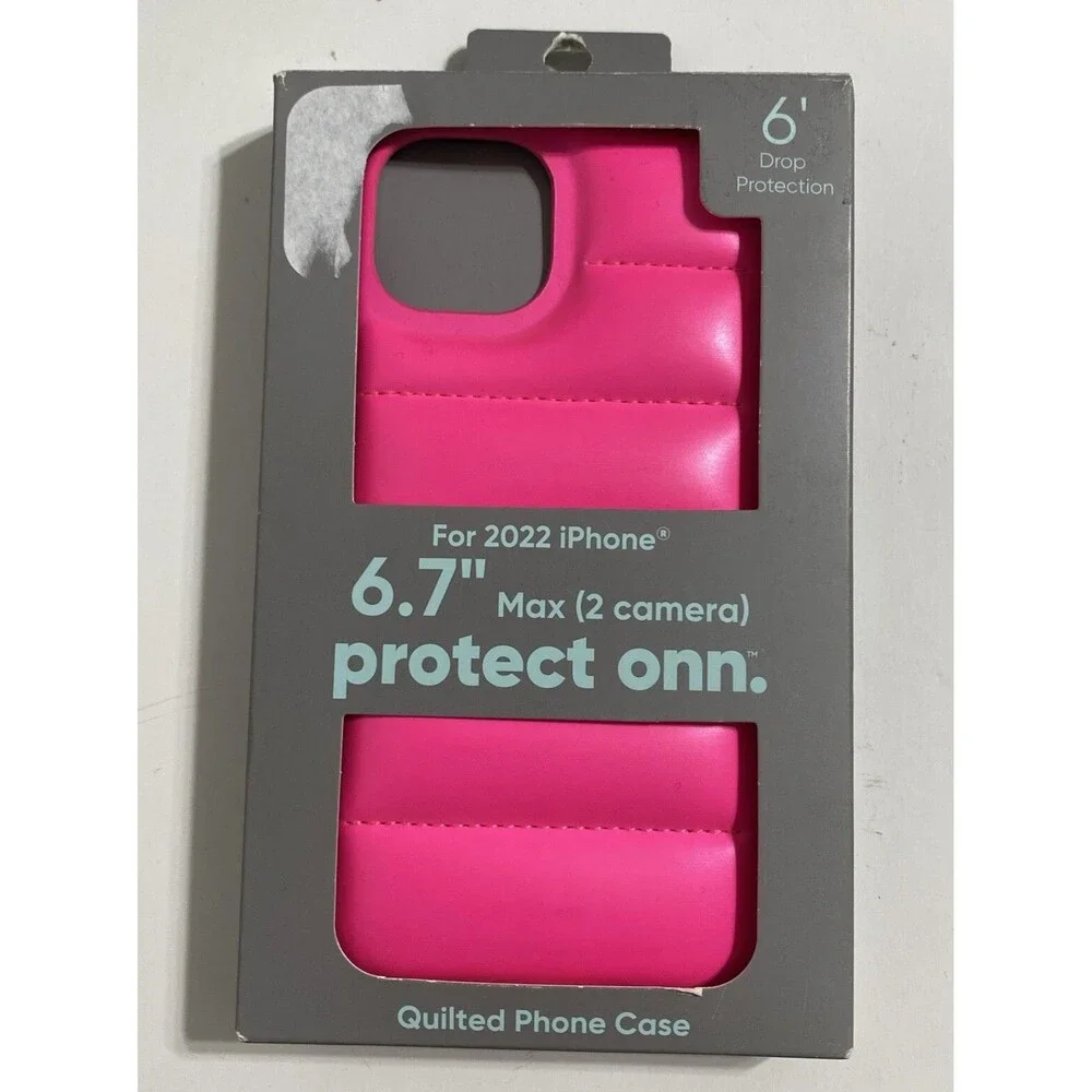 Puffer Phone Case for iPhone 14 Plus Neon Hot Pink Puffy Quilted Luxe NEW